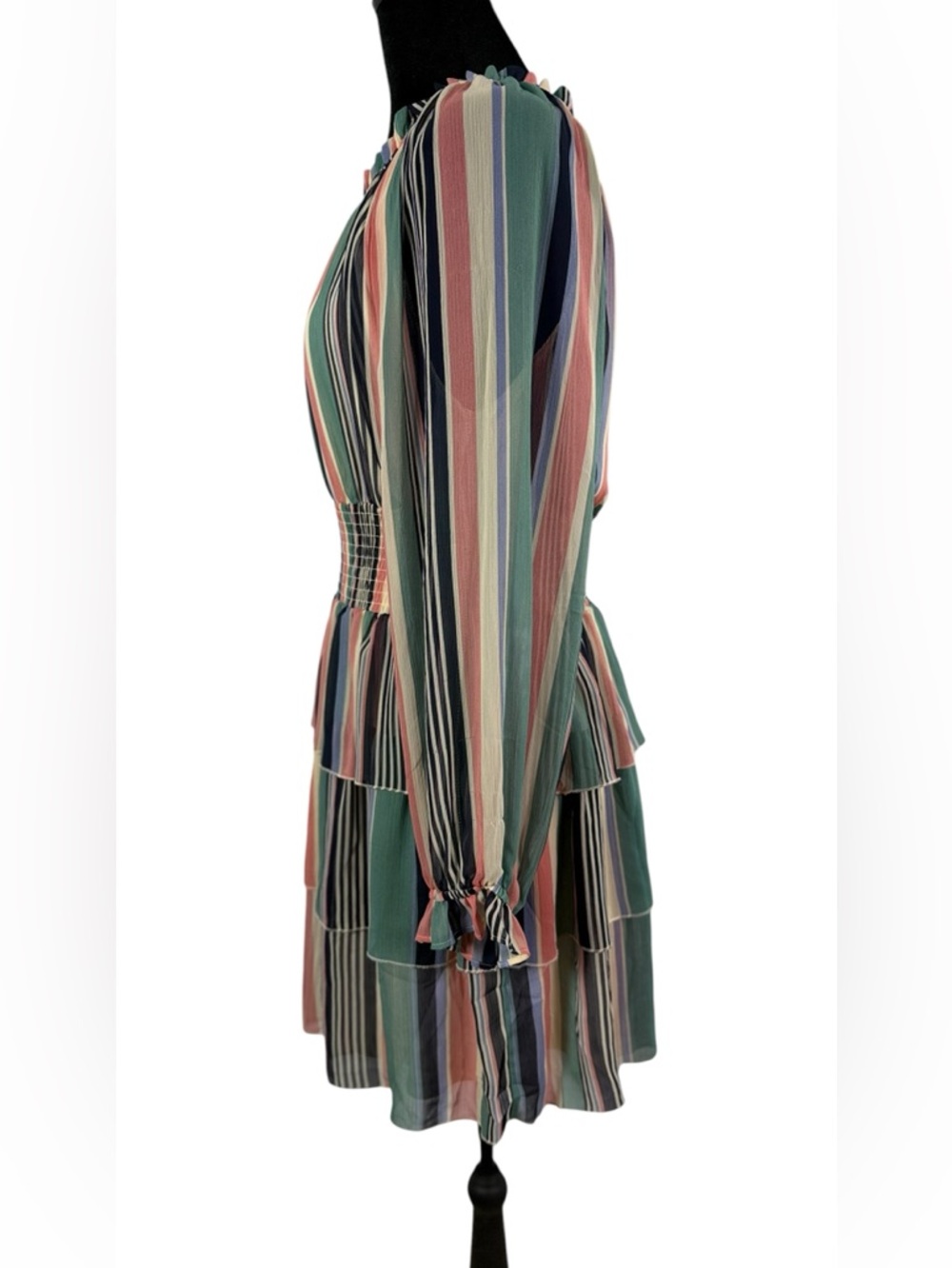 Cato EST. 1946 Striped Smock Waist Sheer Lined Tiered Dress Multi-Color Size M - Picture 6 of 9